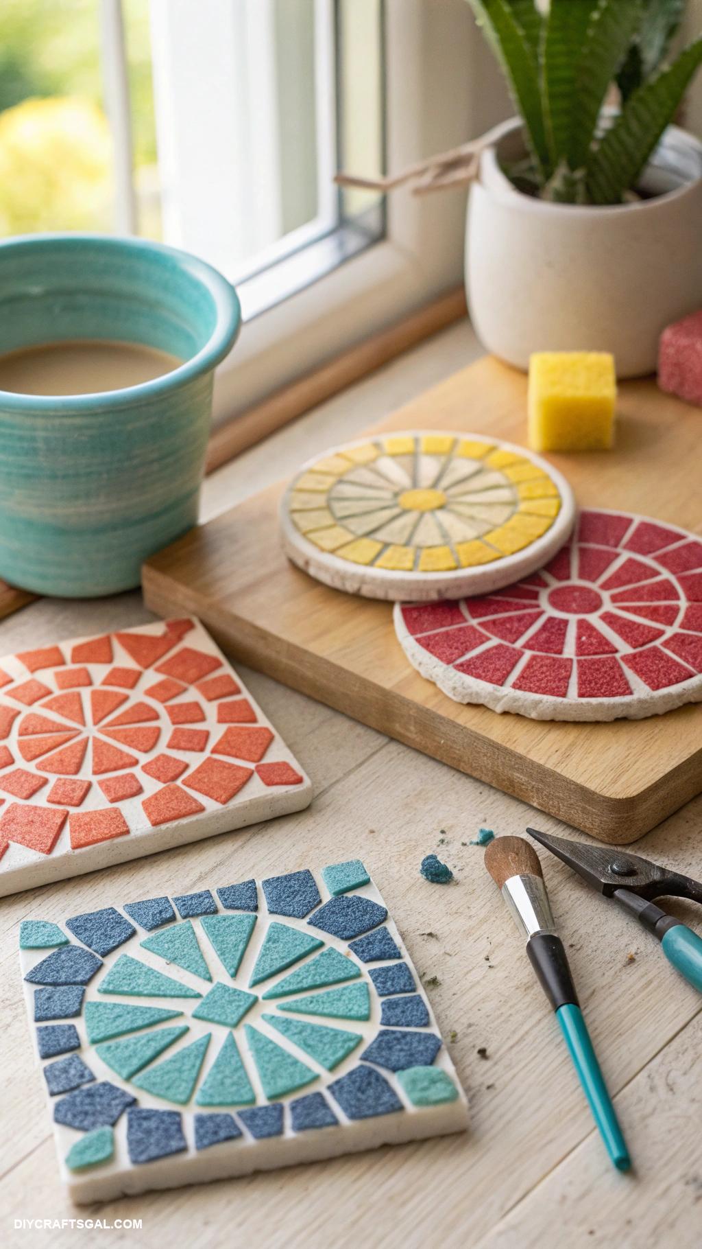 diy coasters Mosaic tiles and grout design
