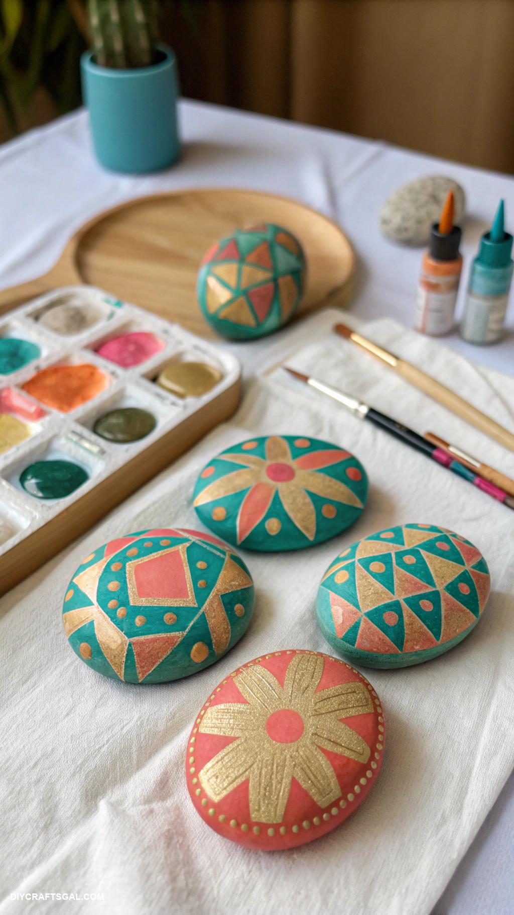 diy coasters Painted rocks with geometric patterns