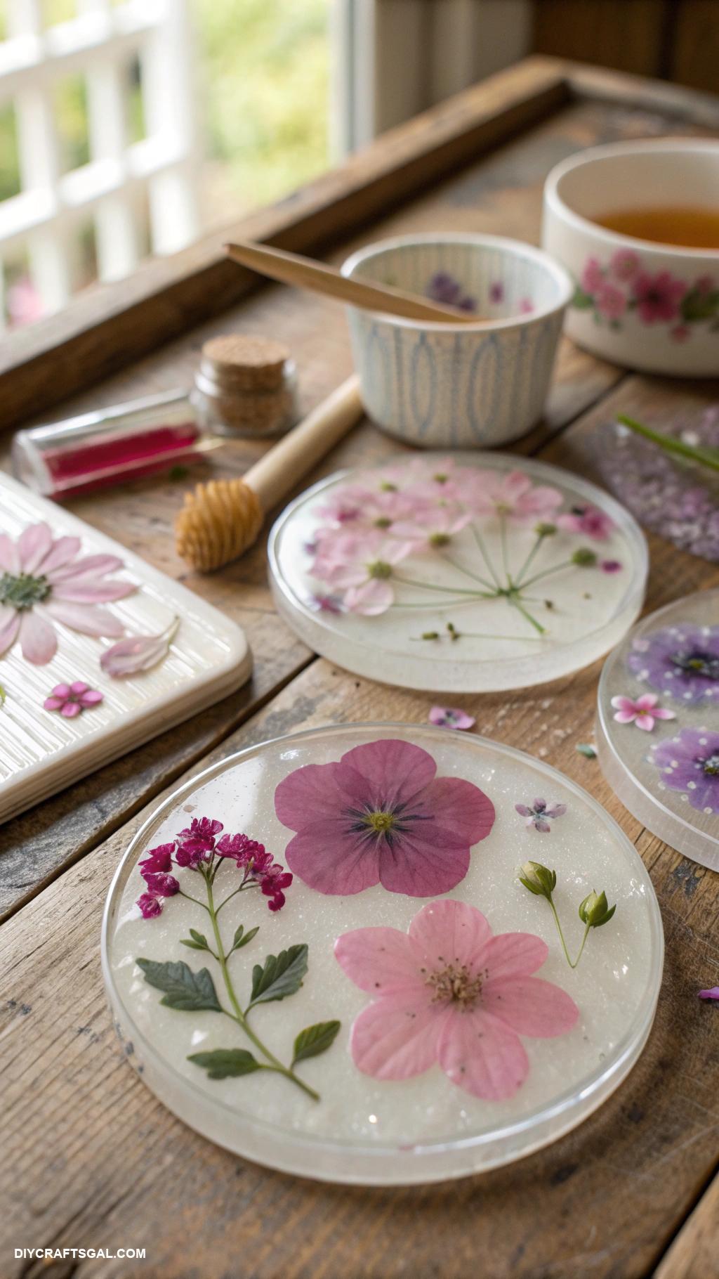 diy coasters Resin coasters with flowers embedded