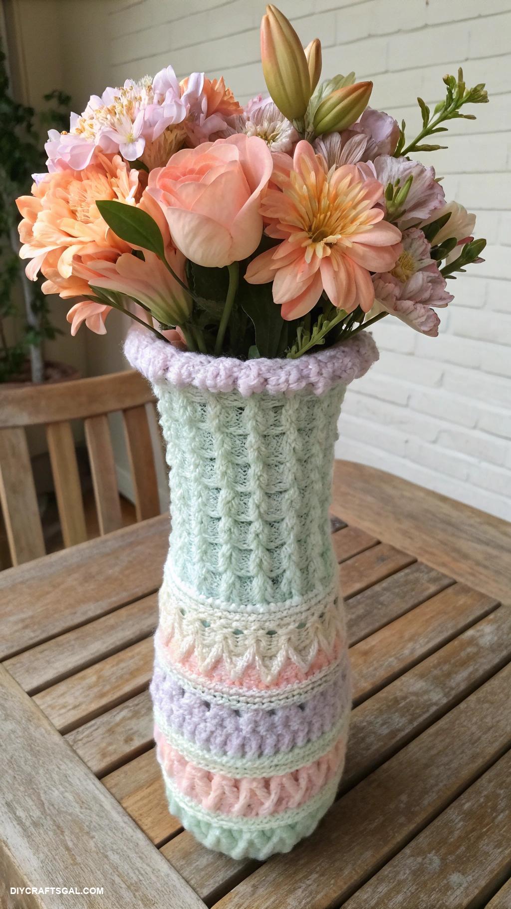 diy crochet flower vase ideas Felted crochet vase with unique textures