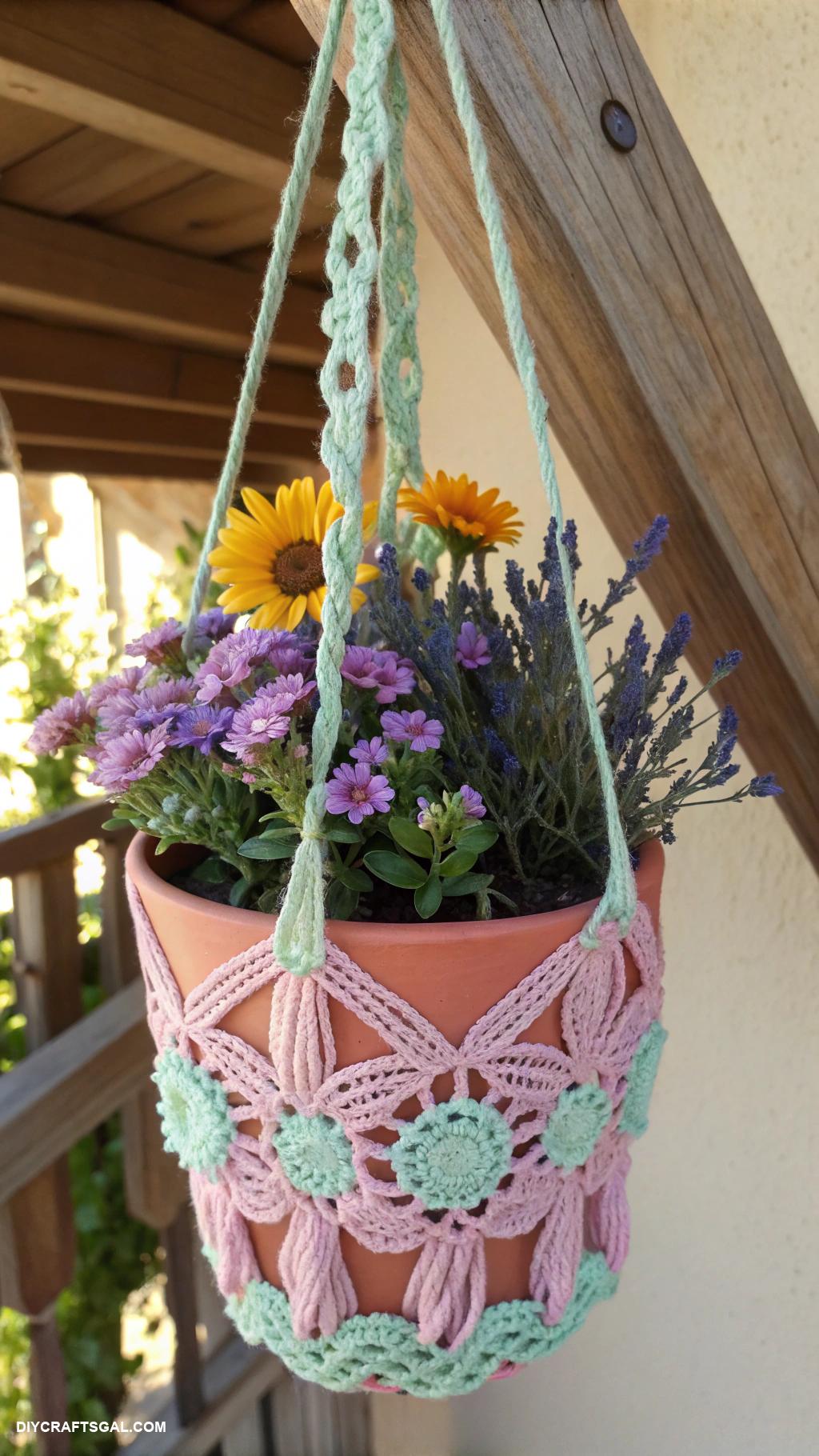 diy crochet flower vase ideas Hanging crochet flower pot holder