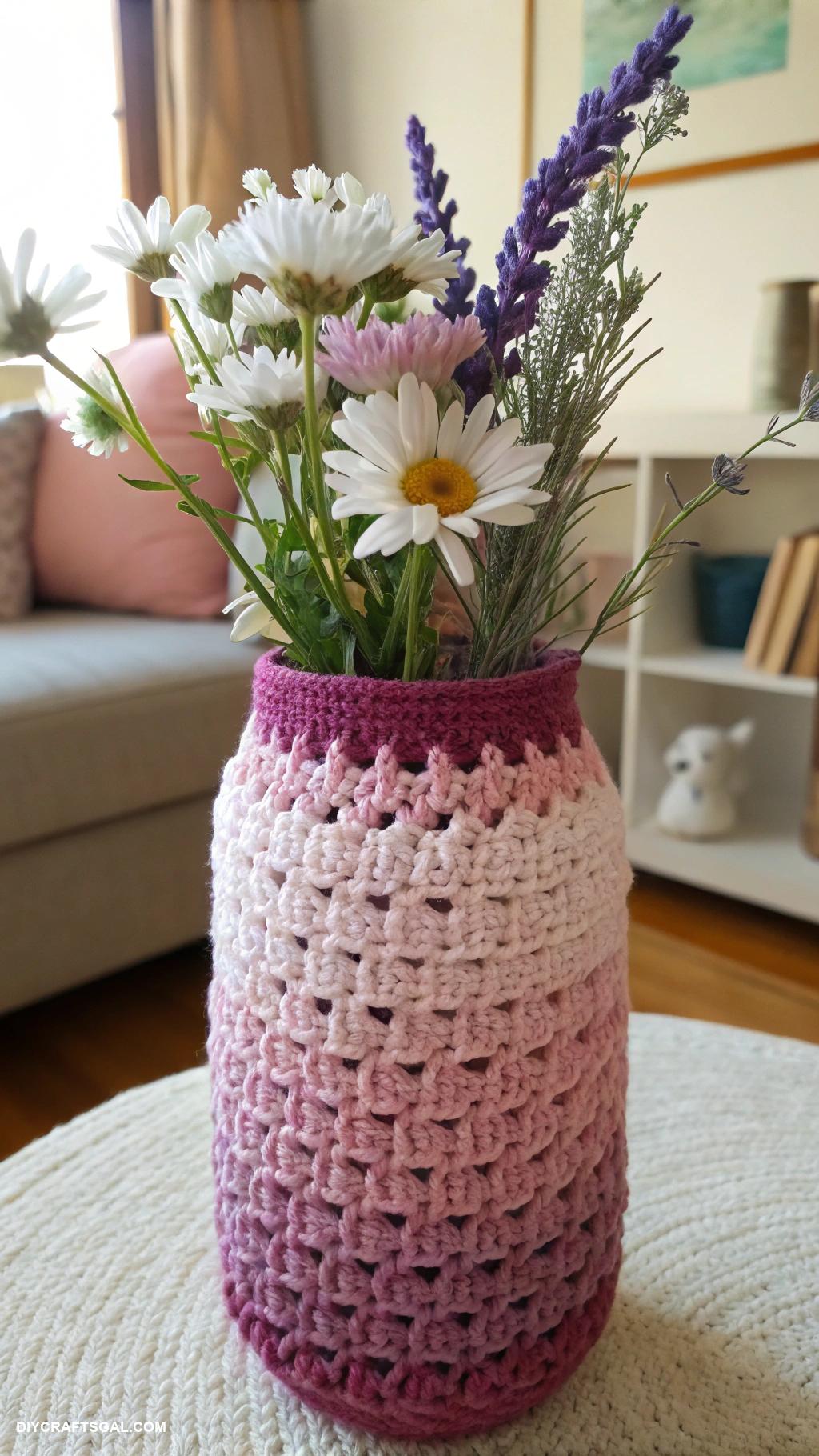diy crochet flower vase ideas Ombre crochet vase using gradient yarn