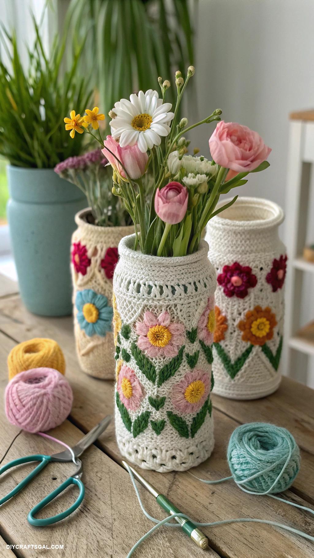 diy crochet flower vase ideas Seasonal crochet vase covers for decor
