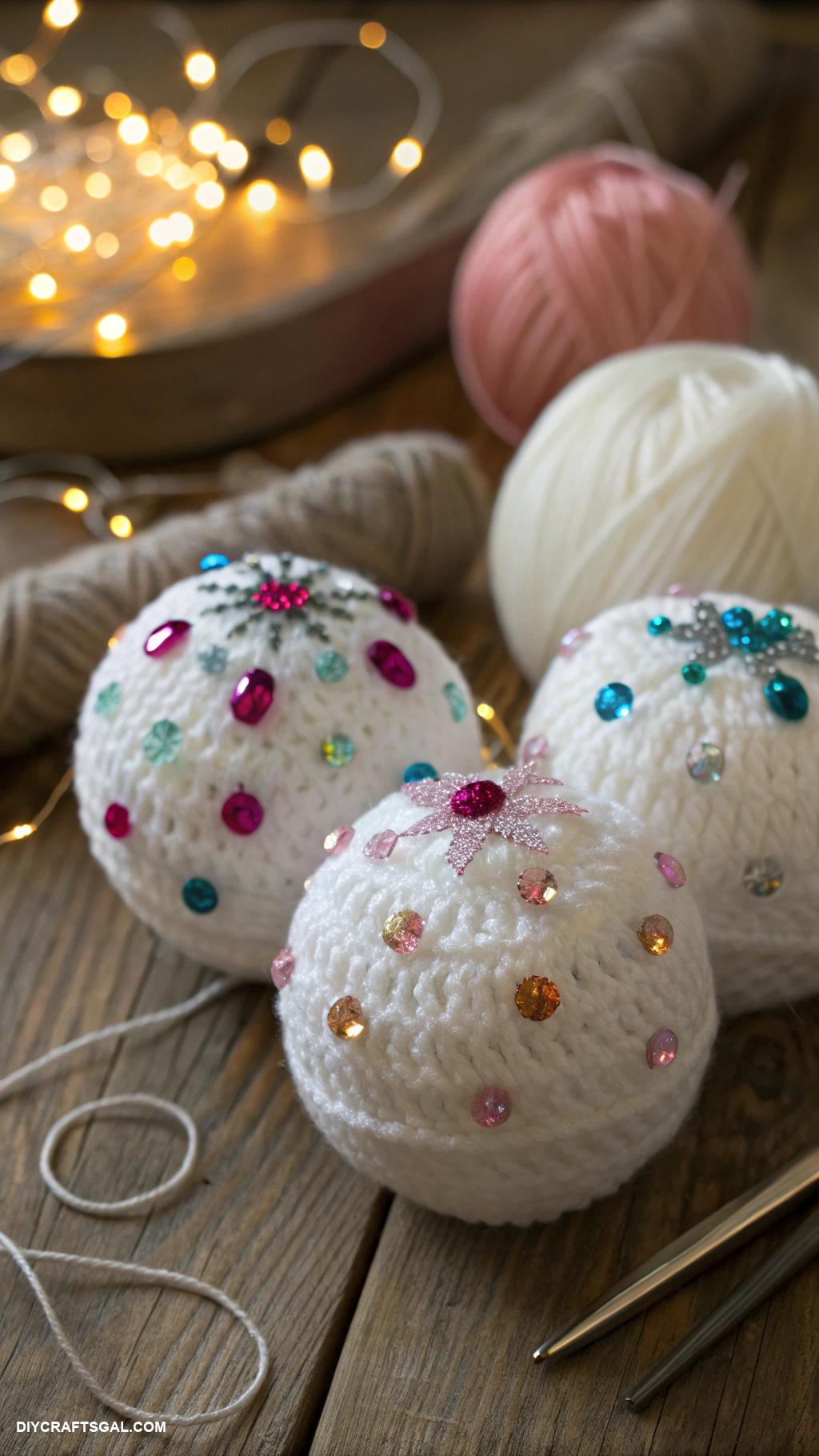 diy crochet snowballs Glittery snowballs with sequins and beads