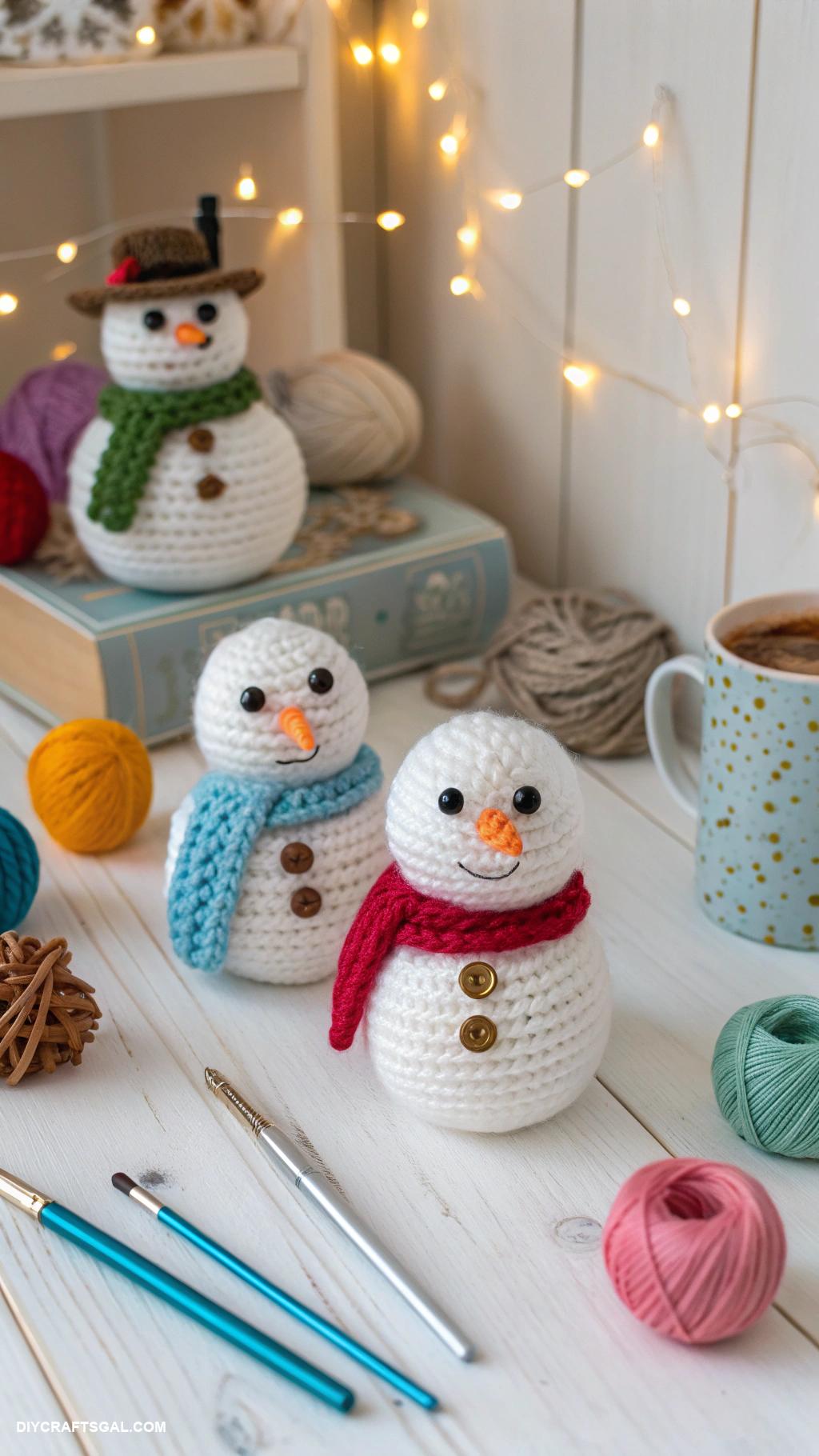 diy crochet snowballs Mini snowman crocheted snowballs