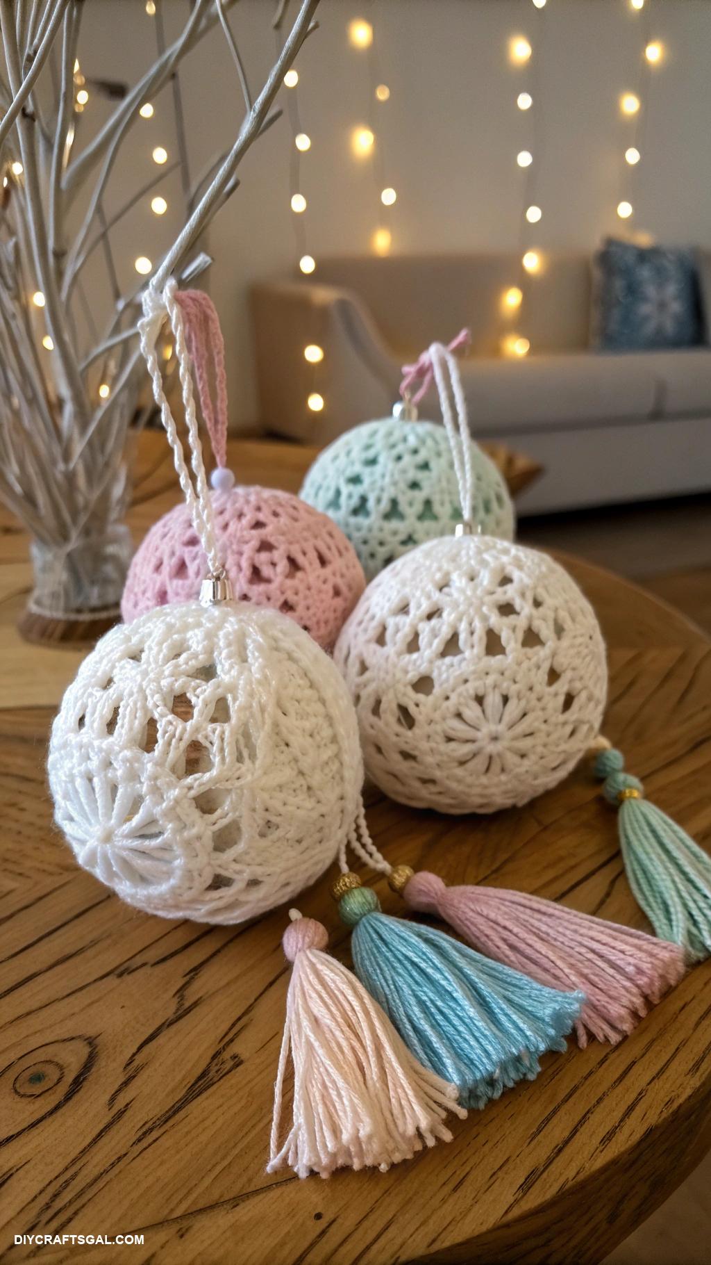 diy crochet snowballs Snowballs as ornaments with tassels