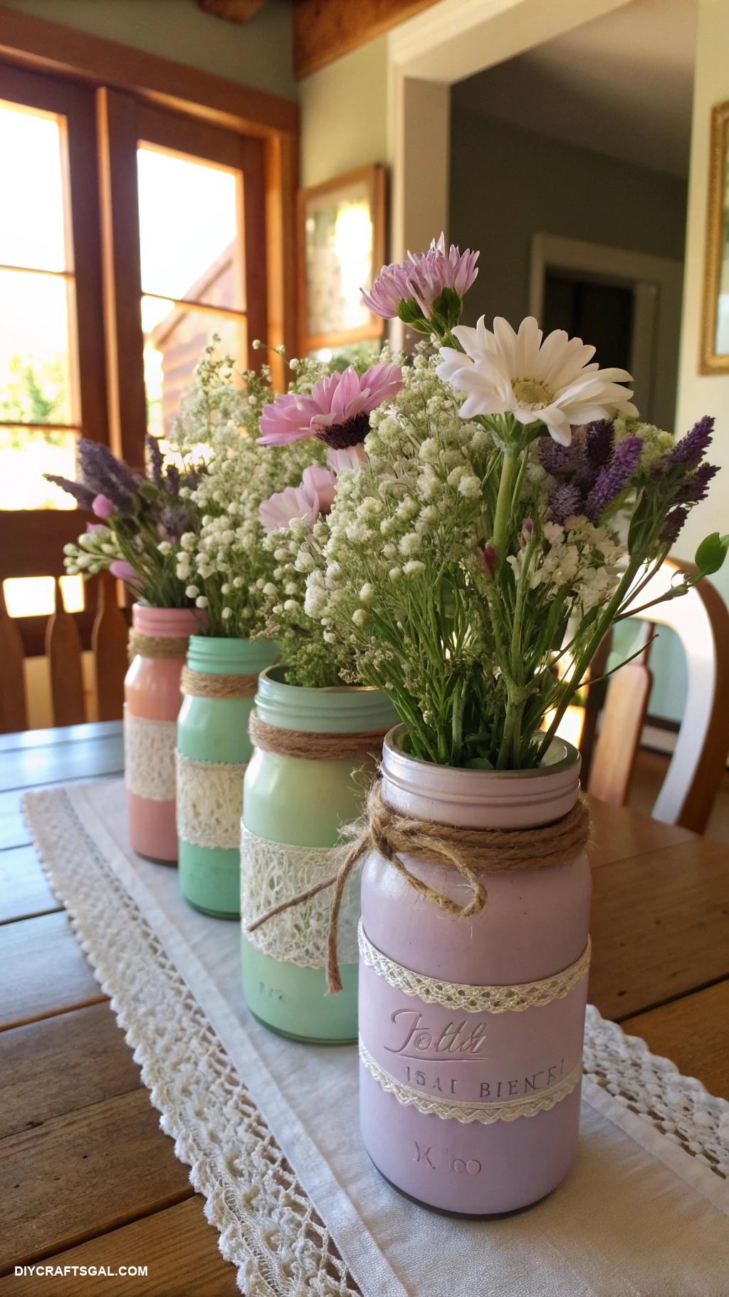 diy dining room decor Painted mason jars as table vases