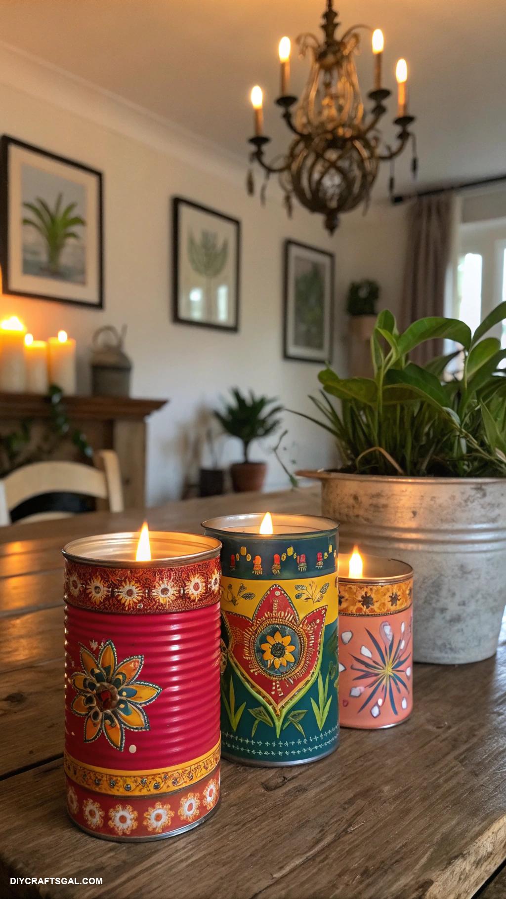 diy dining room decor Upcycled tin can candle holders