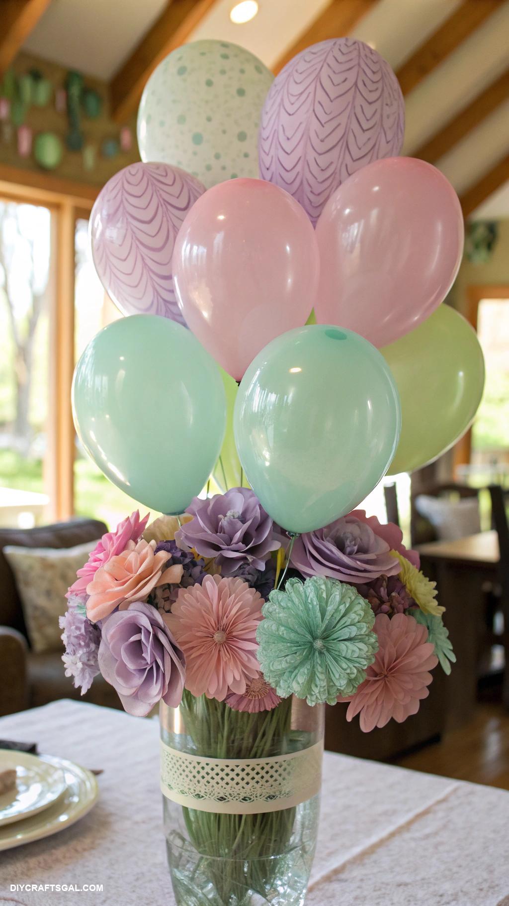 diy dollar tree centerpieces Balloon bouquet with handmade paper flowers