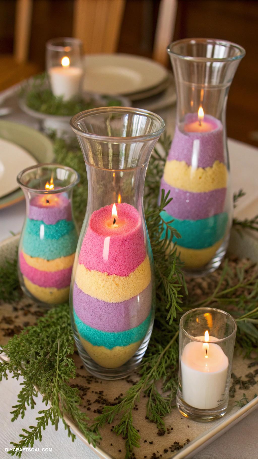 diy dollar tree centerpieces Colored sand in clear glass containers