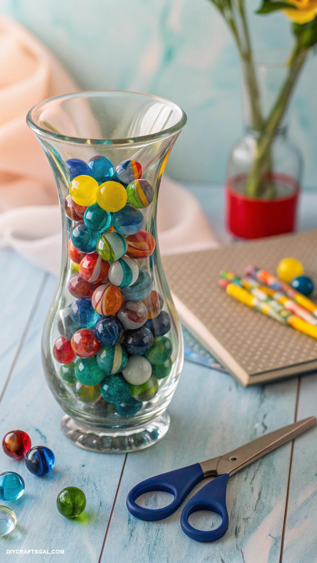 diy dollar tree centerpieces Glass vase filled with colorful marbles