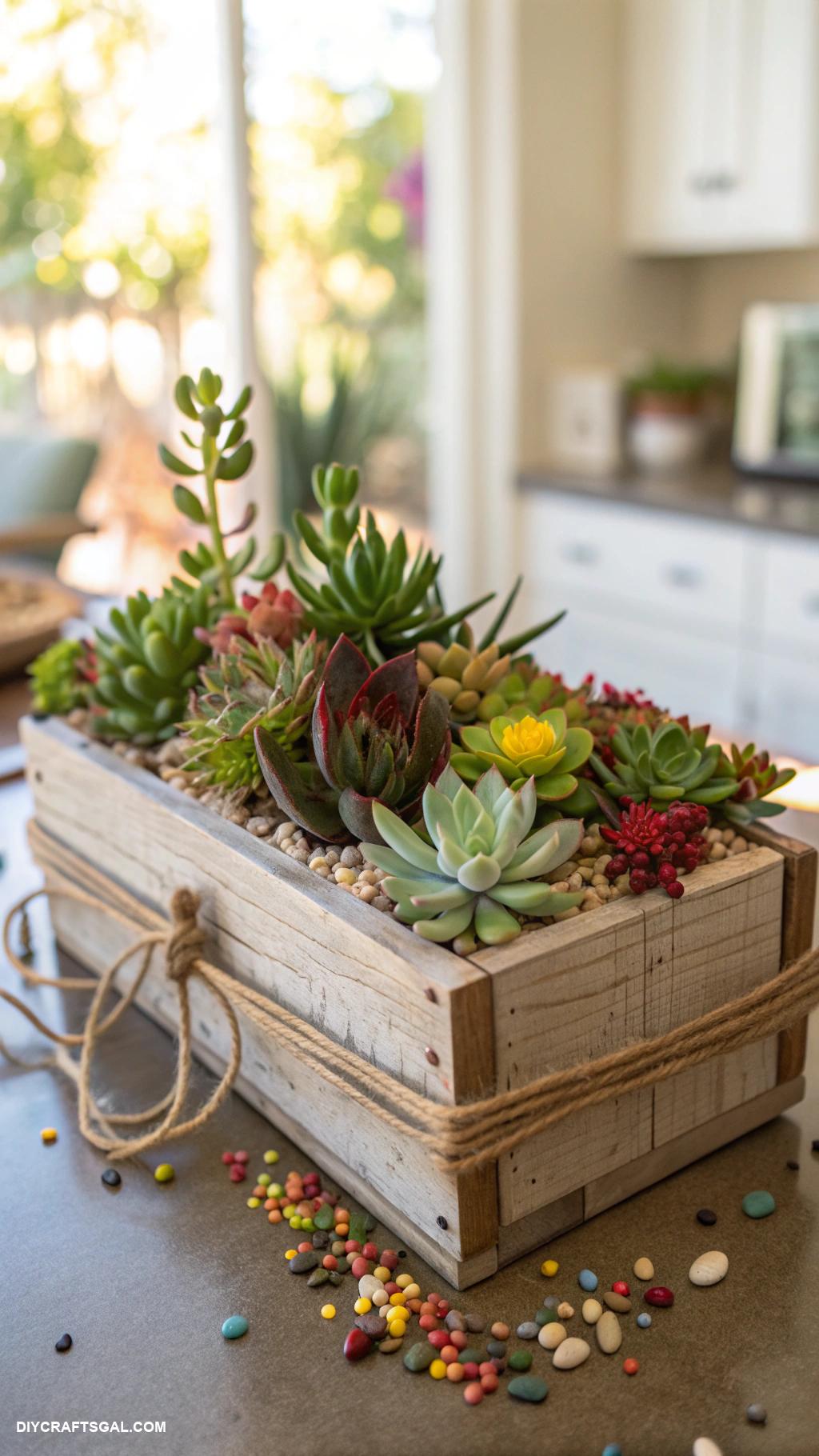 diy dollar tree centerpieces Succulent arrangement in wooden crate