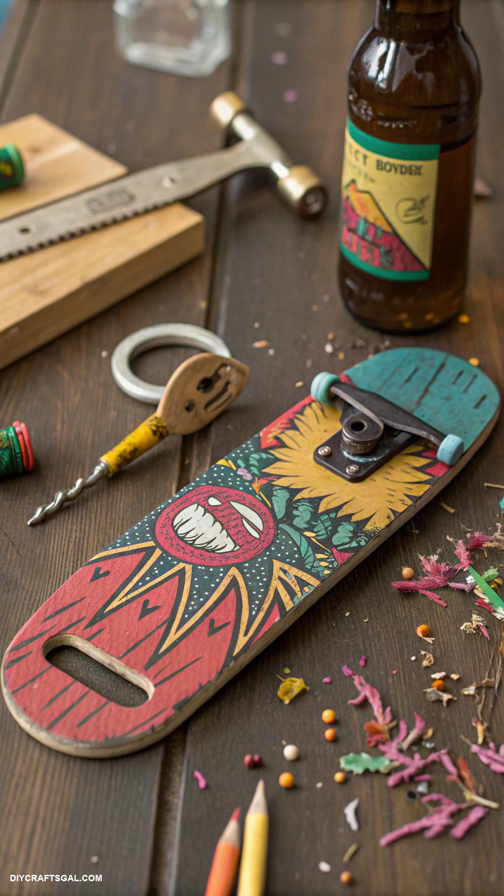diy gifts for men Upcycled bottle opener from an old skate deck