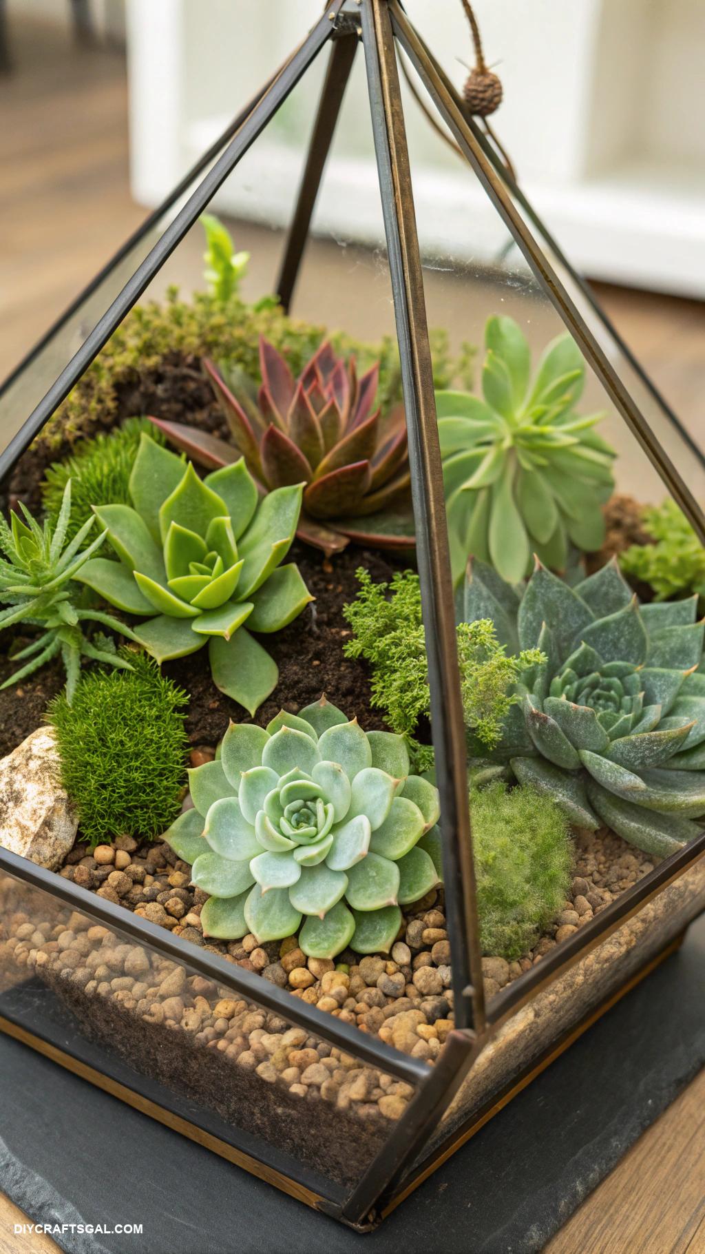 diy gifts for women Unique terrarium with succulent plants