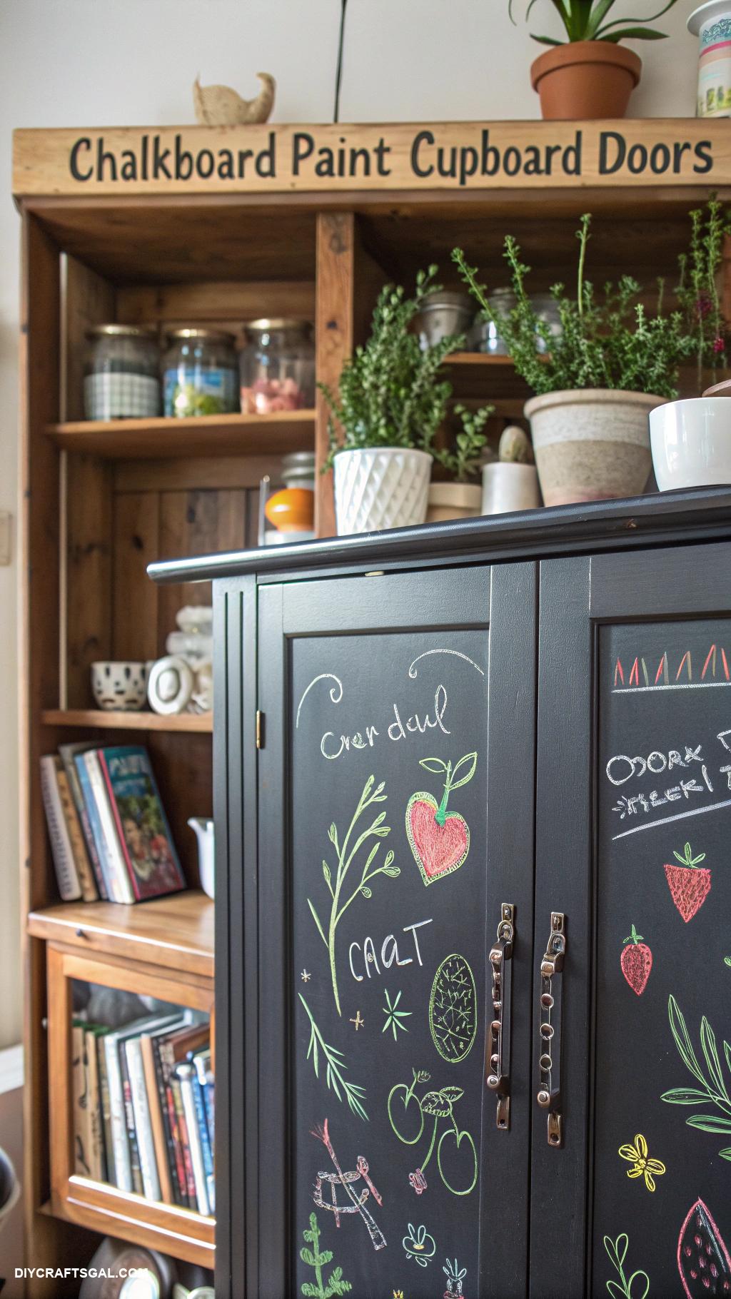 diy kitchen decor Chalkboard paint cupboard doors for notes