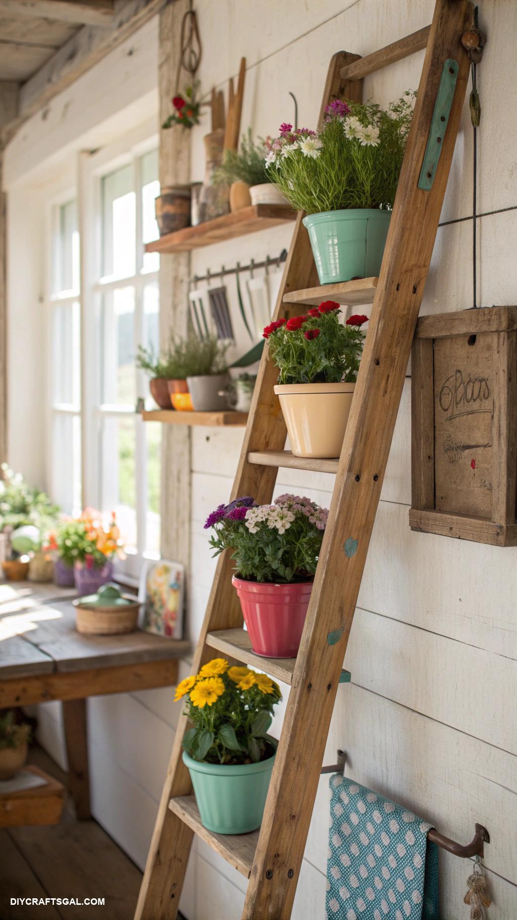 diy kitchen decor Converted ladder for stylish pot storage
