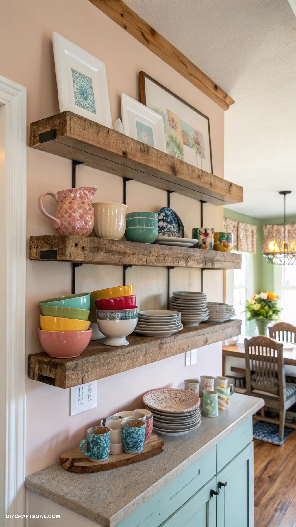 diy kitchen decor Floating shelves for decorative dish display