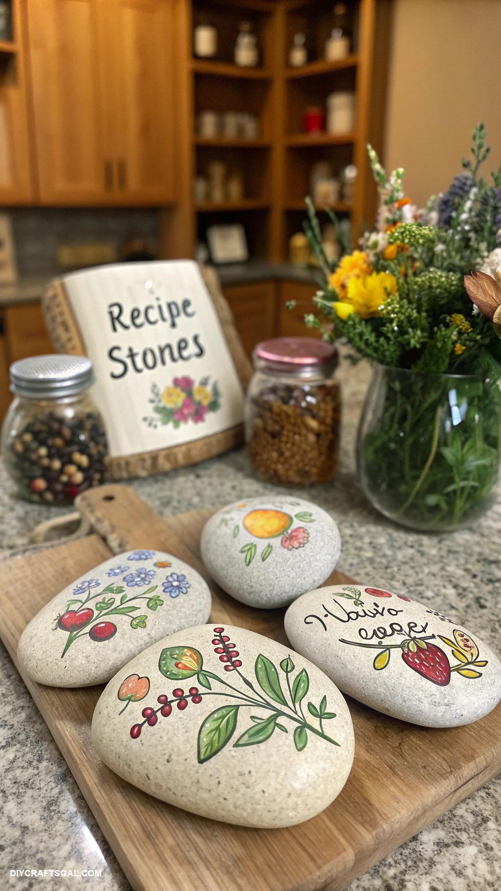 diy kitchen decor Painted recipe stones for countertop decor