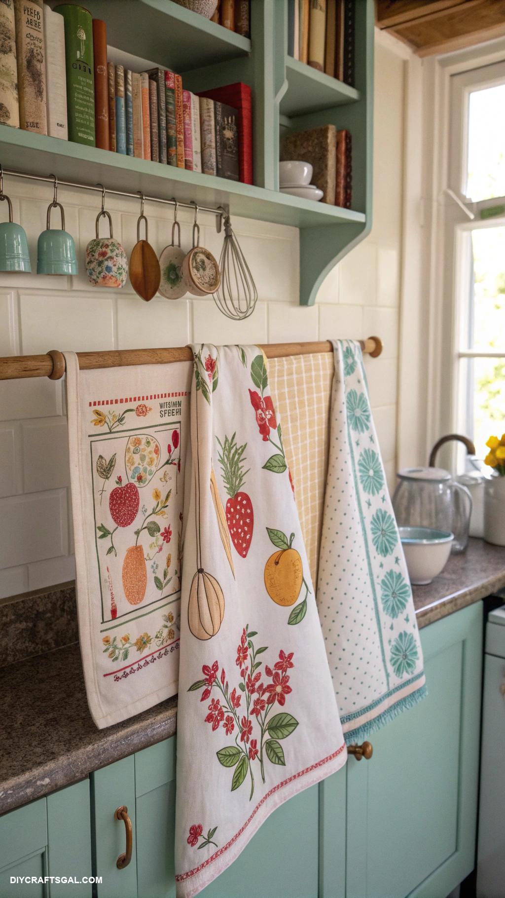 diy kitchen decor Vintage tea towel wall hanging art