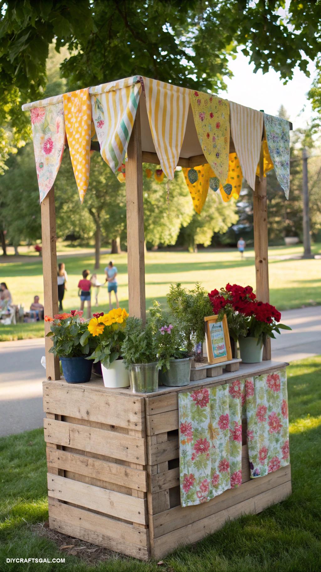 diy lemonade stand ideas Colorful fabric canopy for shade