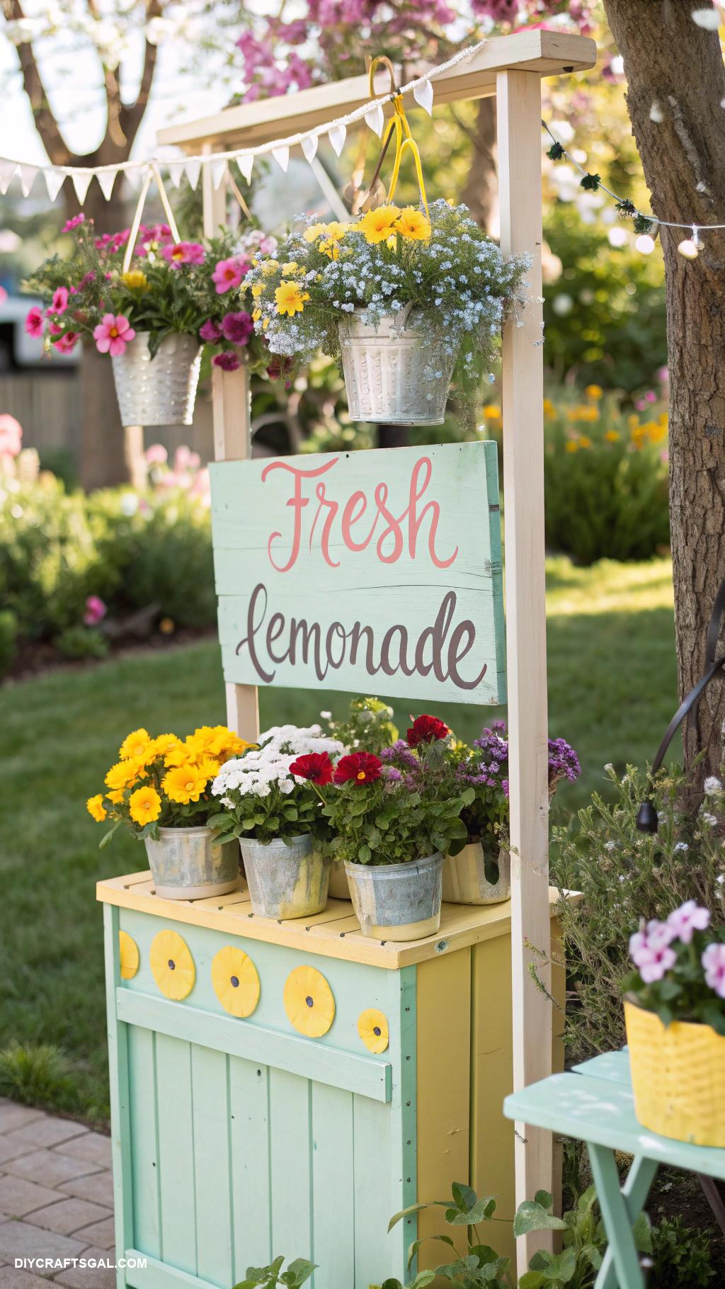 diy lemonade stand ideas Garden themed stand with flowers