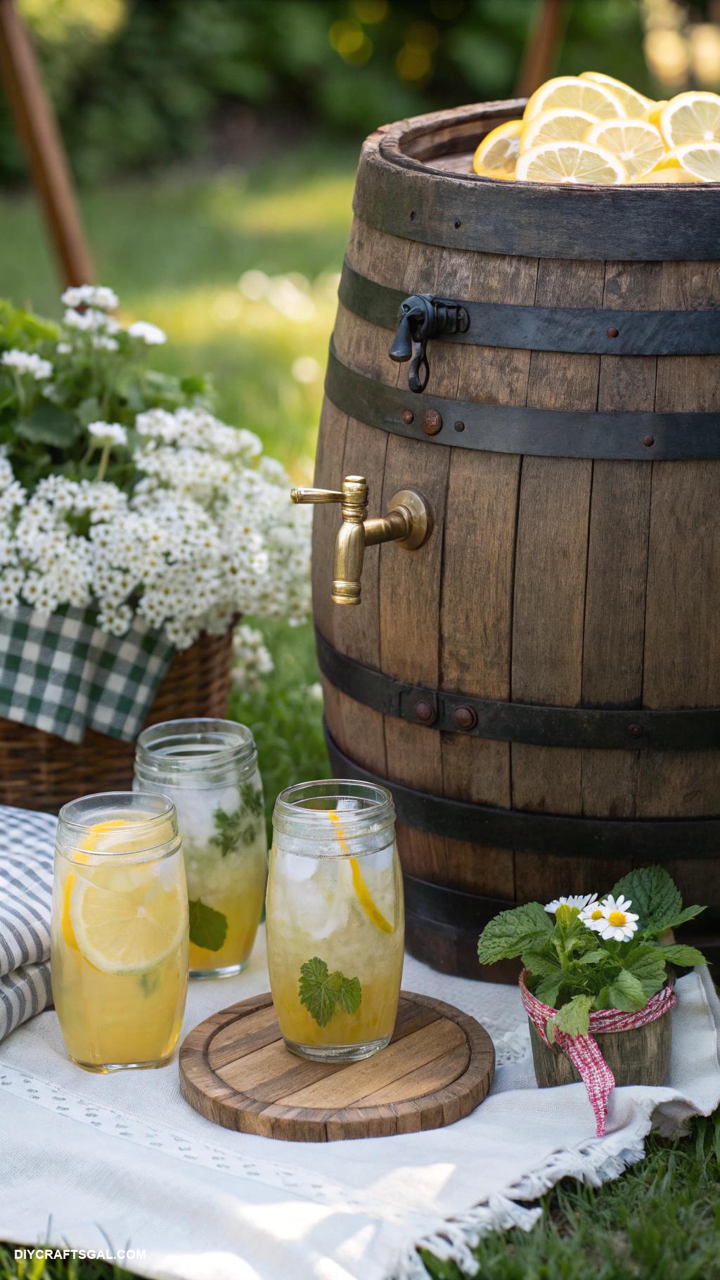 diy lemonade stand ideas Rustic barrel lemonade dispenser