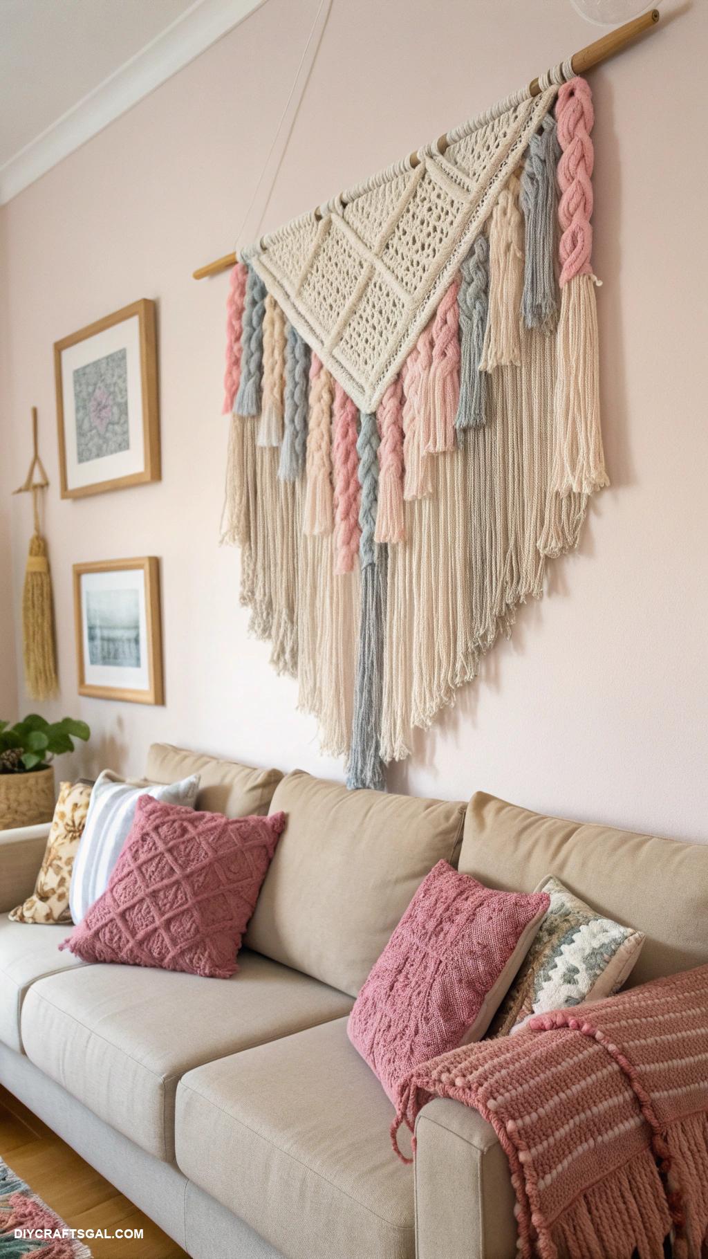 diy living room decor DIY fabric wall hanging with fringe