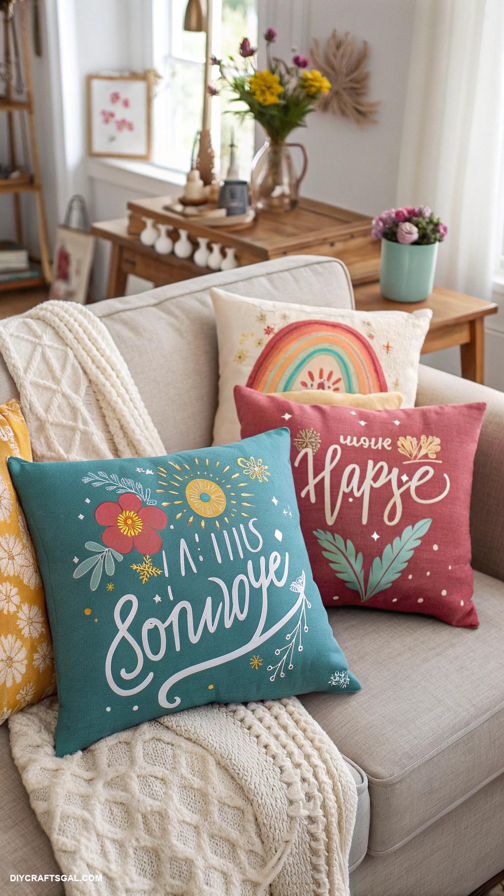 diy living room decor Hand painted throw pillows with quotes