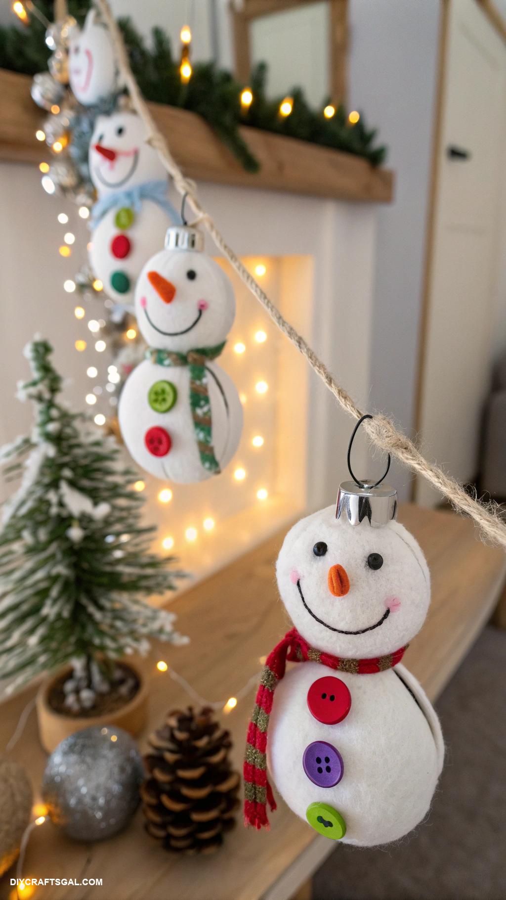 diy snowman decor Hanging snowman garland with bells