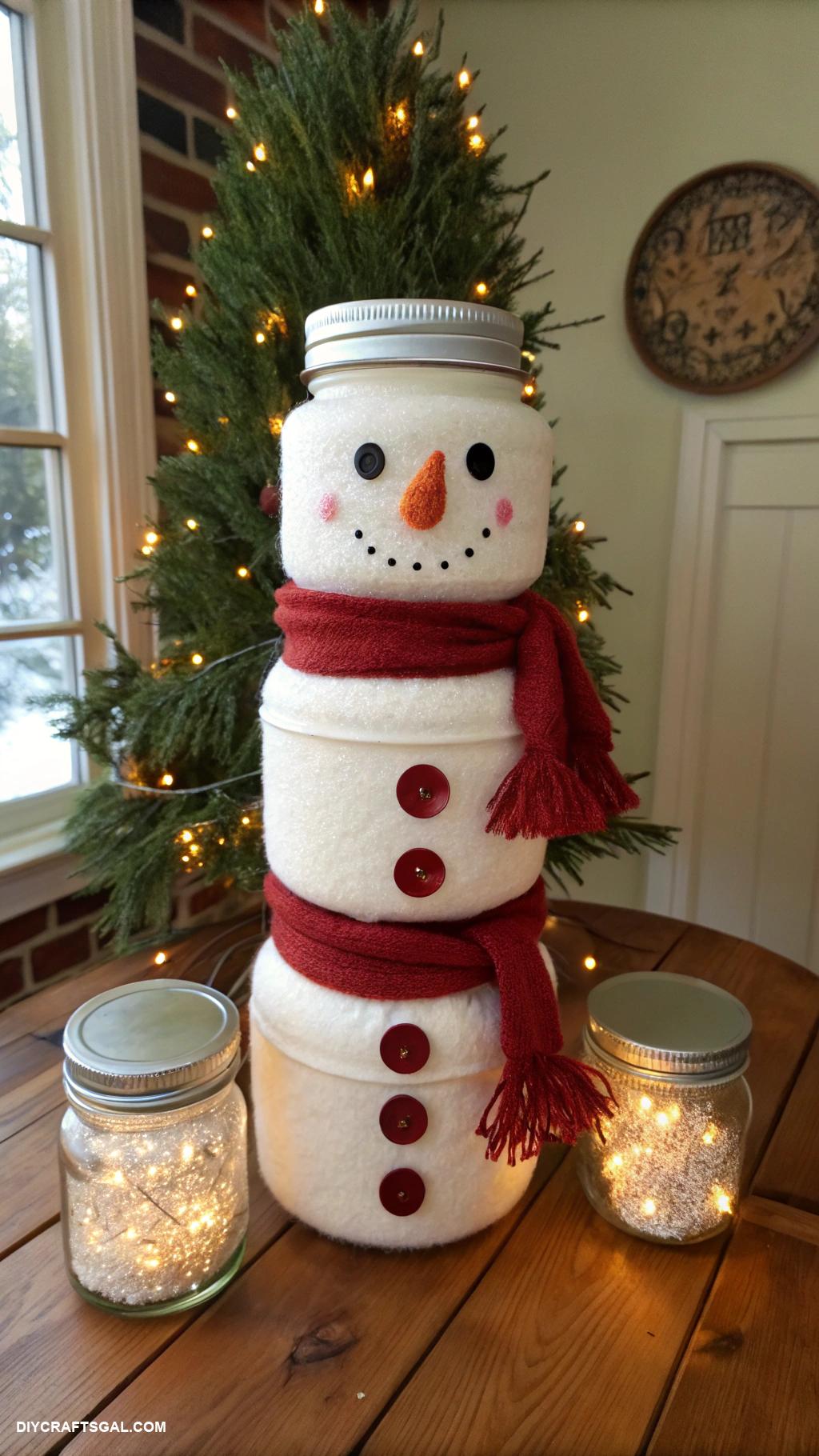 diy snowman decor Mason jar snowman centerpieces
