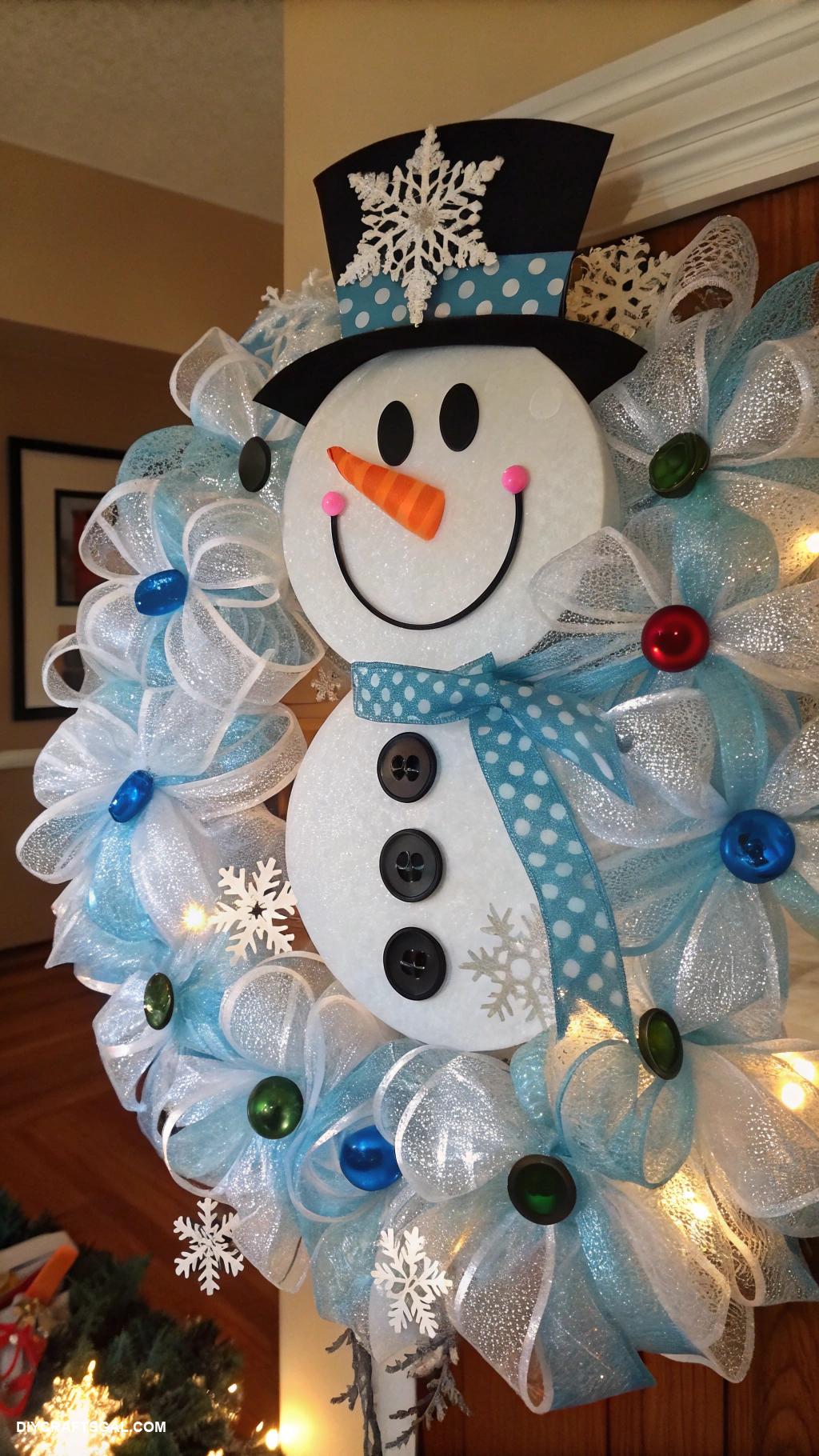 diy snowman decor Whimsical snowman wreath using ribbon