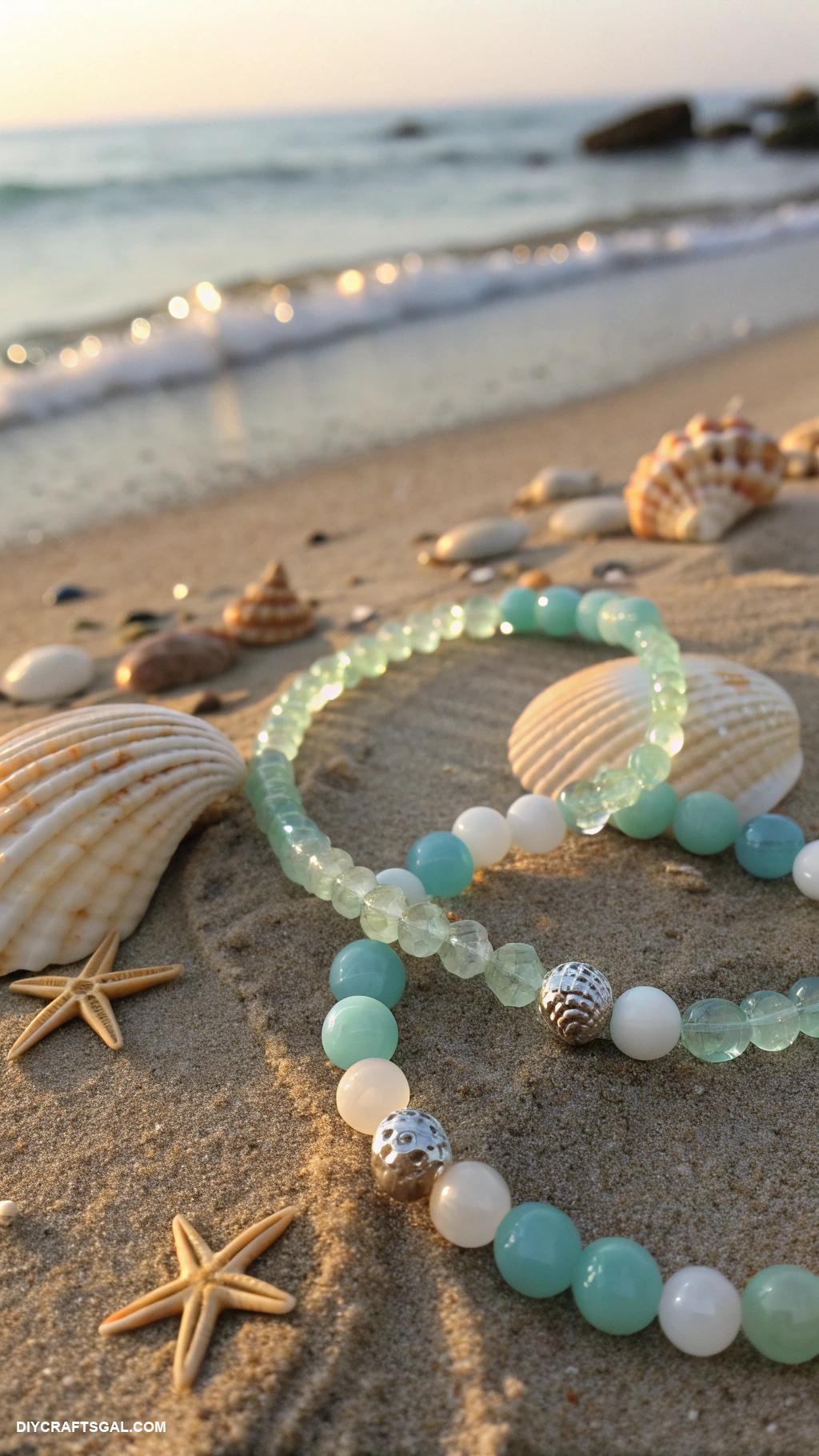 diy stretched beaded bracelets Beach theme with sea glass beads