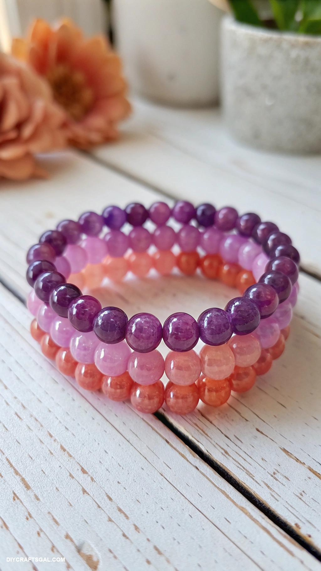 diy stretched beaded bracelets Colorful ombre gradient bead design