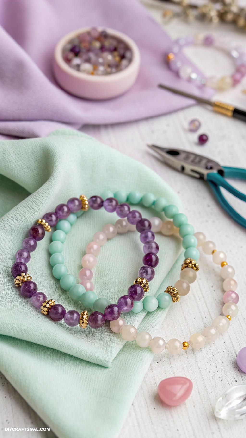 diy stretched beaded bracelets Gemstone combo for healing properties