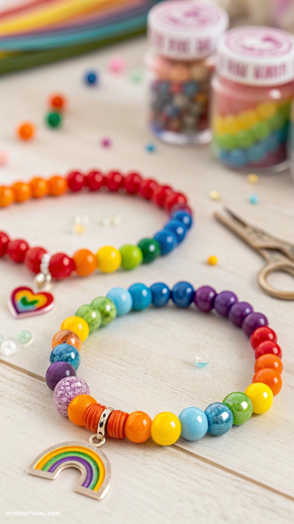 diy stretched beaded bracelets Rainbow beads for joy and positivity