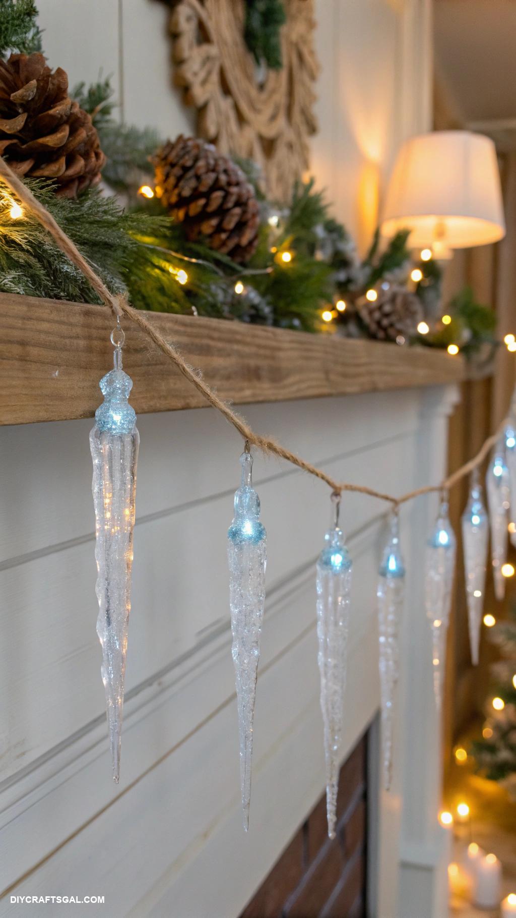 diy winter garlands Icicle ornaments crafted from clear plastic