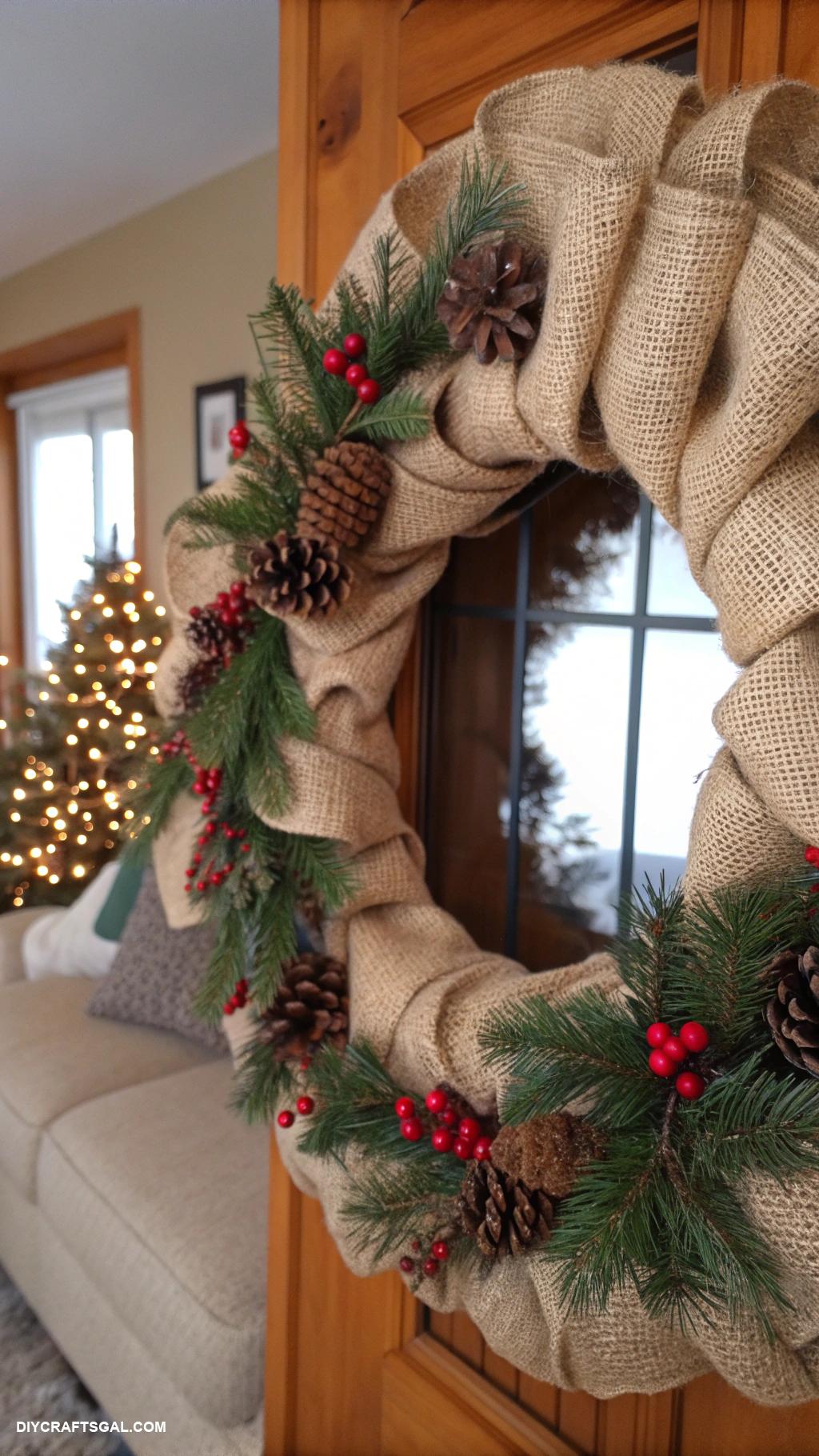 diy winter wreaths Burlap and pine sprig rustic wreath