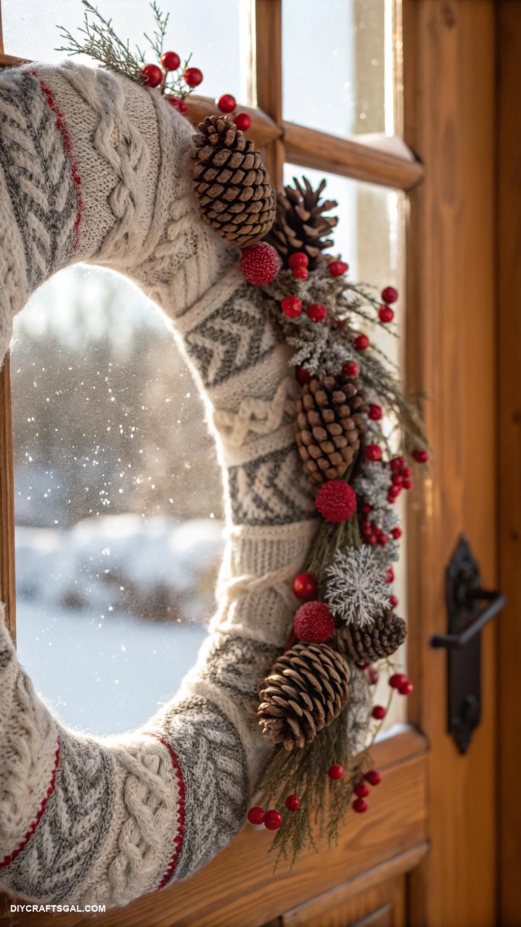 diy winter wreaths Sweater sleeve knitted wreath