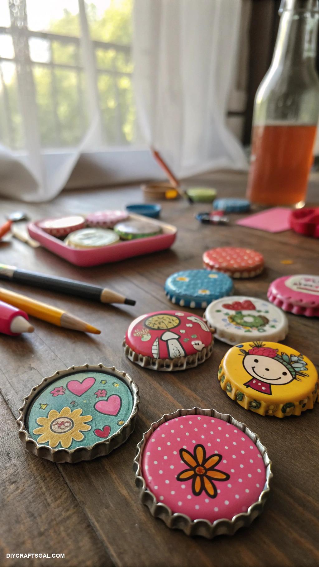 easy crafts Bottle cap magnets decorate and glue