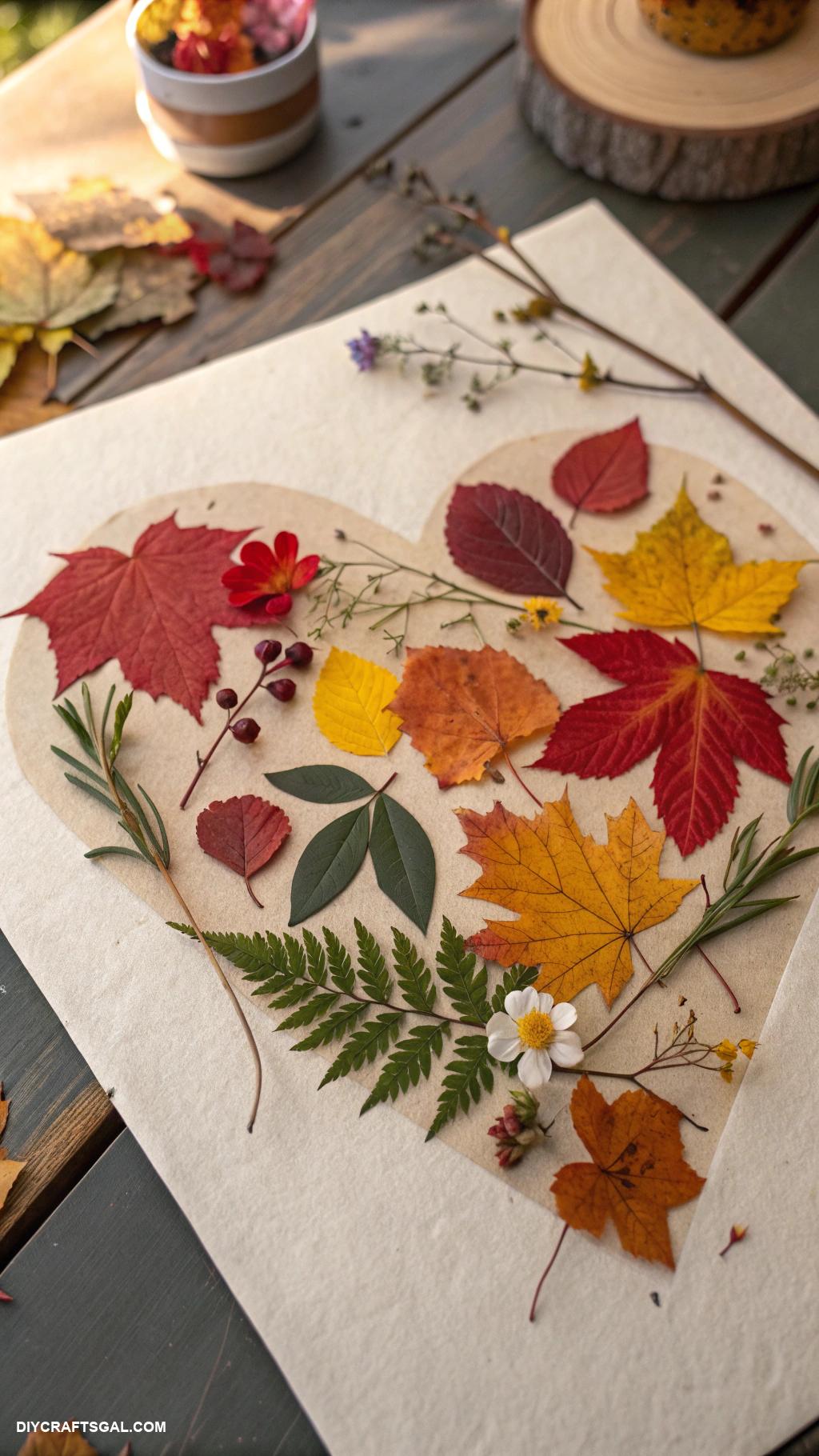 easy crafts Nature collage glue leaves and twigs together