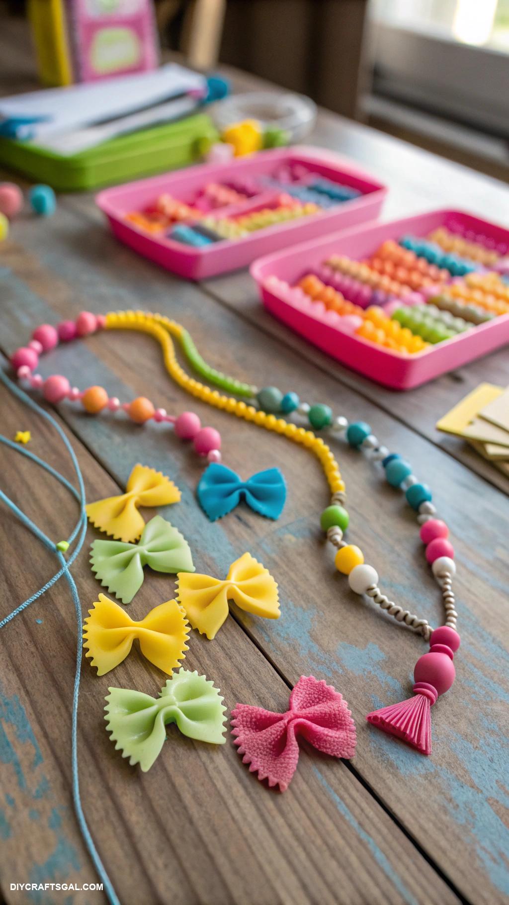 easy crafts Pasta jewelry color and string for necklaces