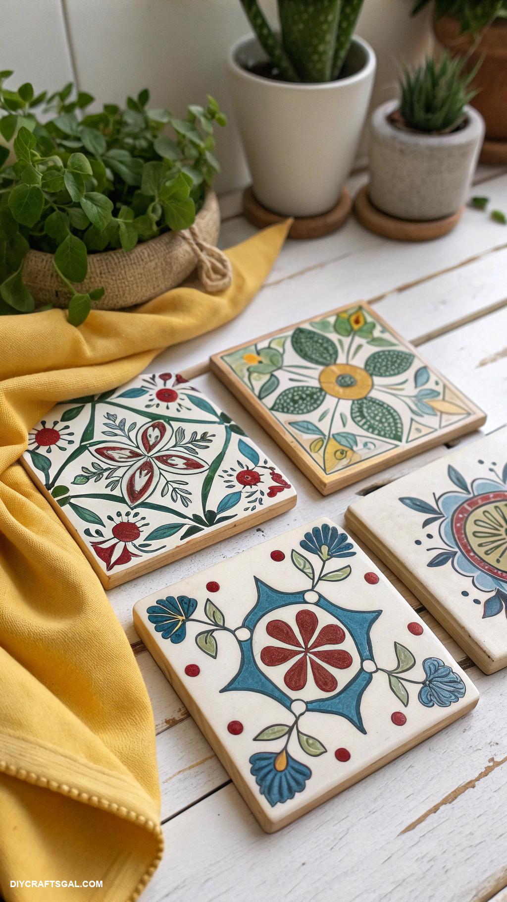 easy diy ideas Decorative coasters from painted tiles