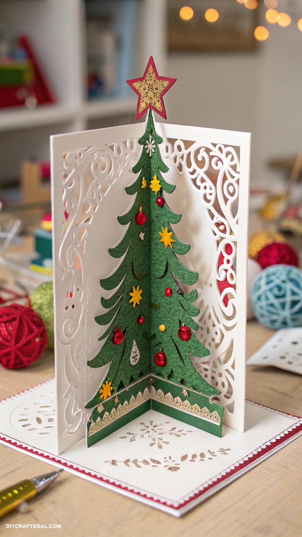 handmade christmas cards Pop up Christmas tree inside card