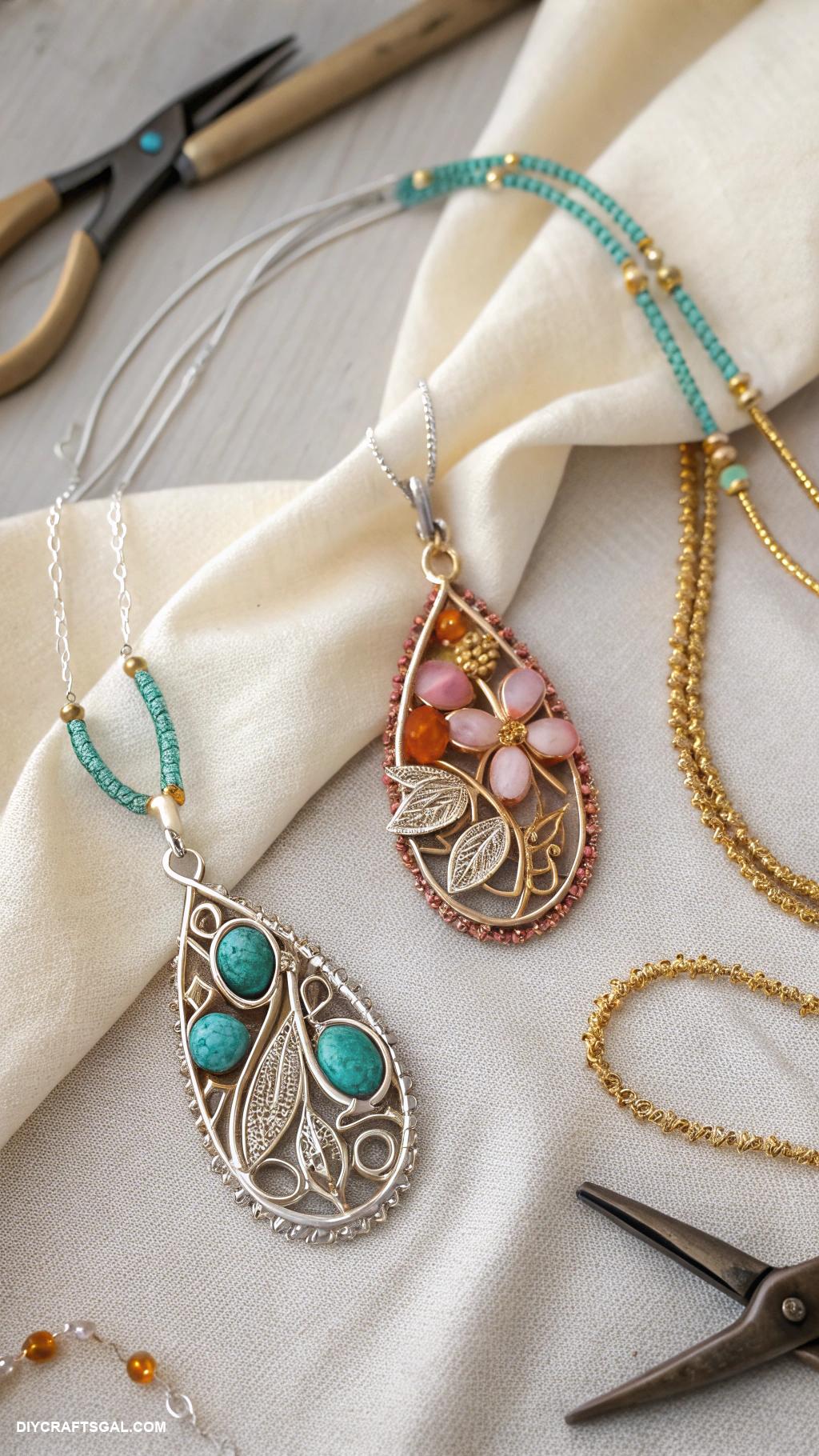 handmade jewelry Beaded wire wrapped pendant necklaces
