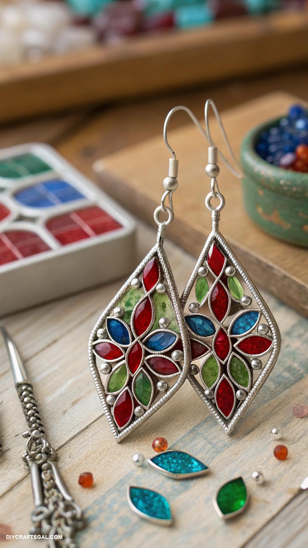 handmade jewelry Glass tile mosaic statement earrings