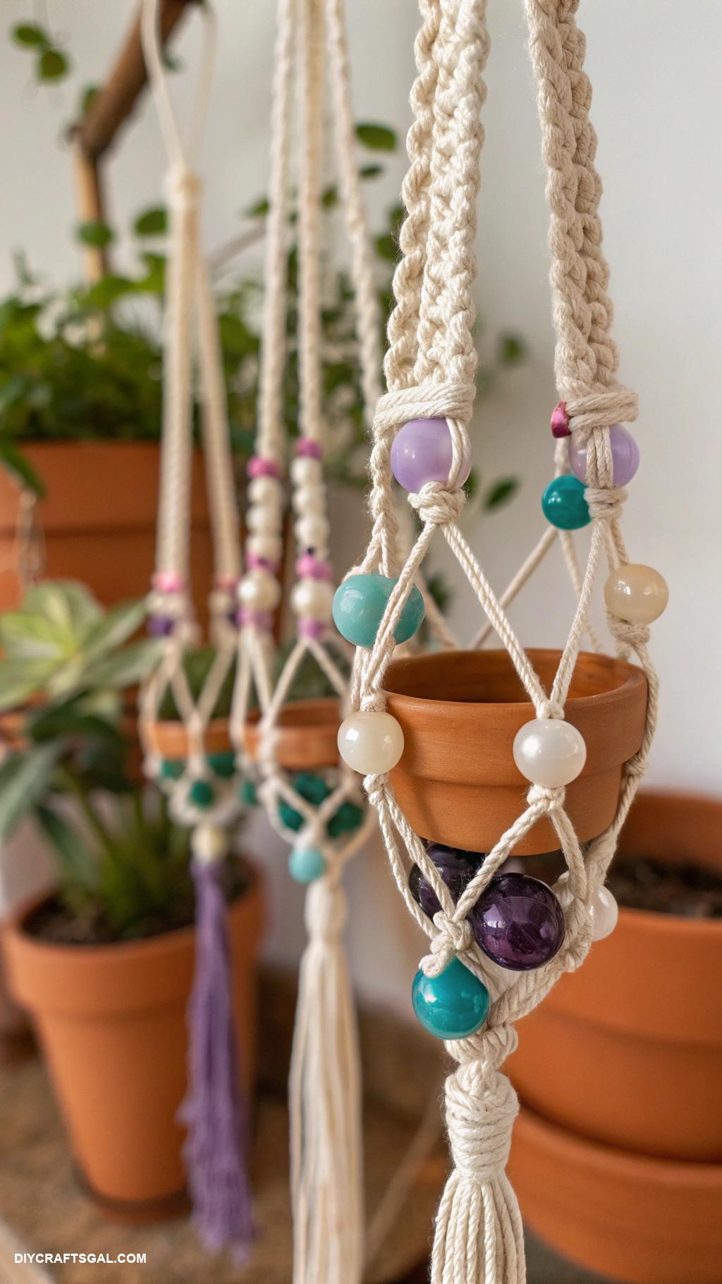 handmade jewelry Macrame plant hangers with gemstone beads