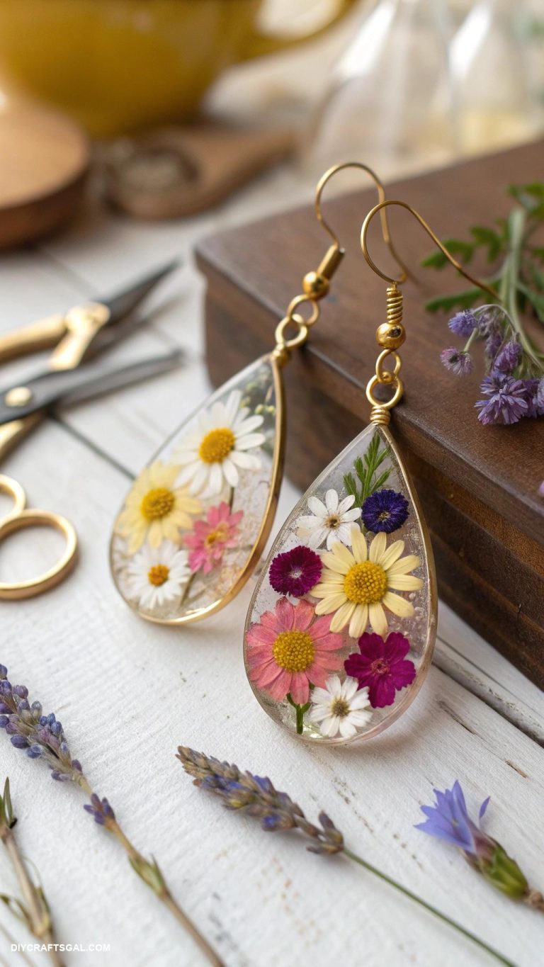 handmade jewelry Resin floral earrings with pressed flowers