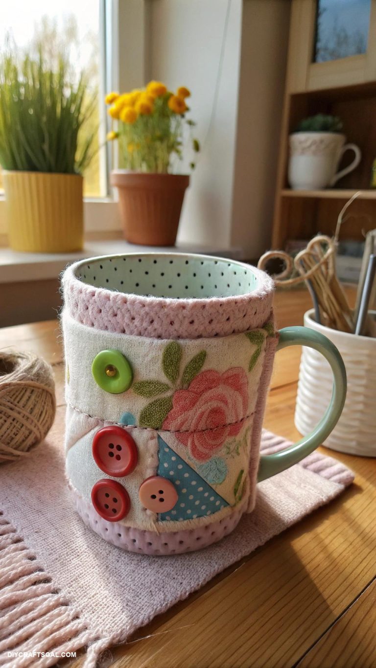 handmade mug Fabric wrapped mug with buttons