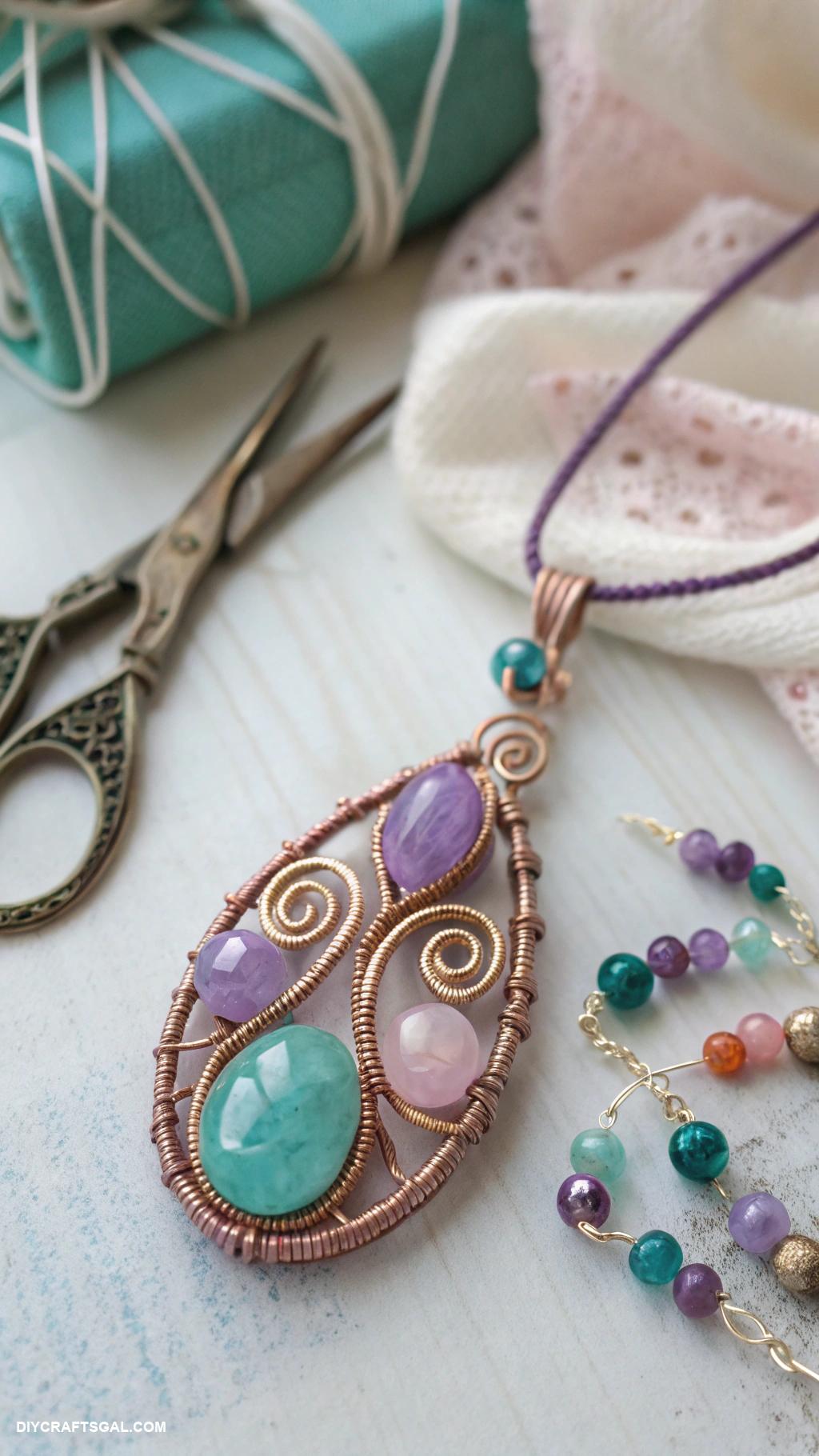 handmade necklaces Beaded wire wrapped gemstone necklace