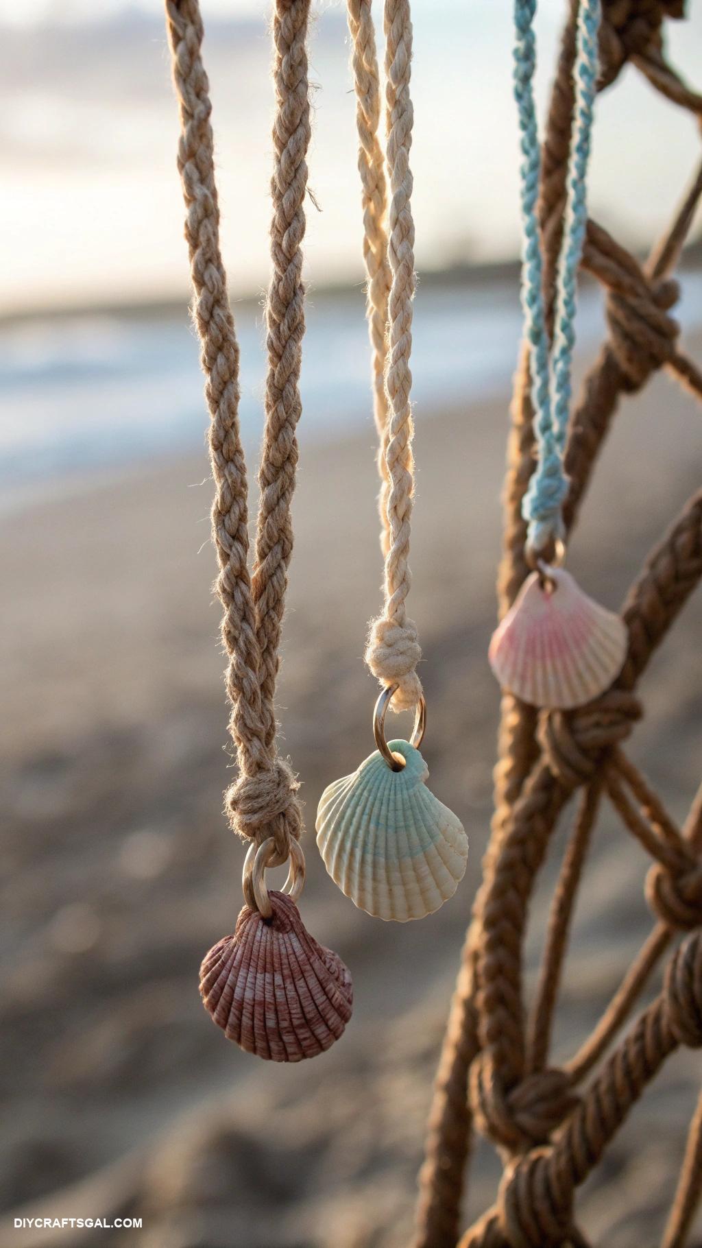 handmade necklaces Knotted twine with seashell charms